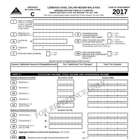 Document preview: Panduan Lengkap untuk Borang Kembali Pindaan C 2017 — Perniagaan & profesional