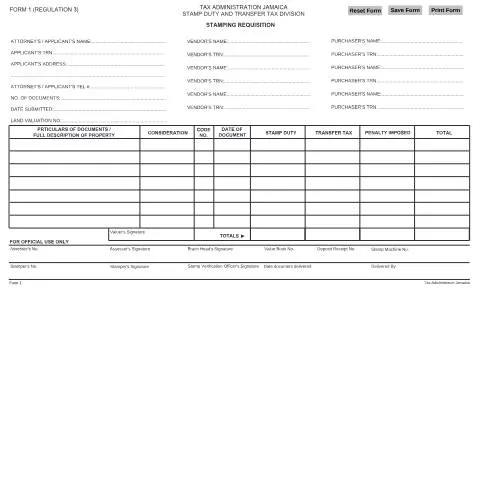 Document preview: Understanding the Form1 Stamping Requisition in Jamaica — Government & admin (CERFA n°form1_stamping_requisition_06122016)