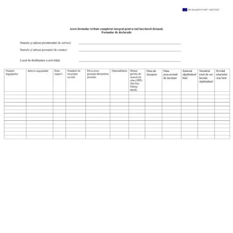 Document preview: Posted Workers Declaration Form for Ireland (Romanian) — Work & employment