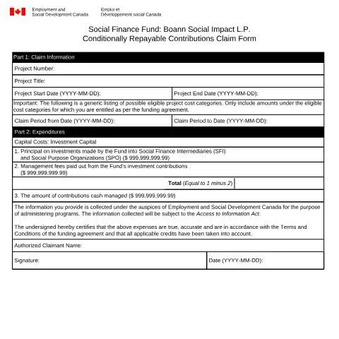 Document preview: Social Finance Fund: Boann Social Impact L.P. Contribution Claim — Work & employment (CERFA n°EMP5737)