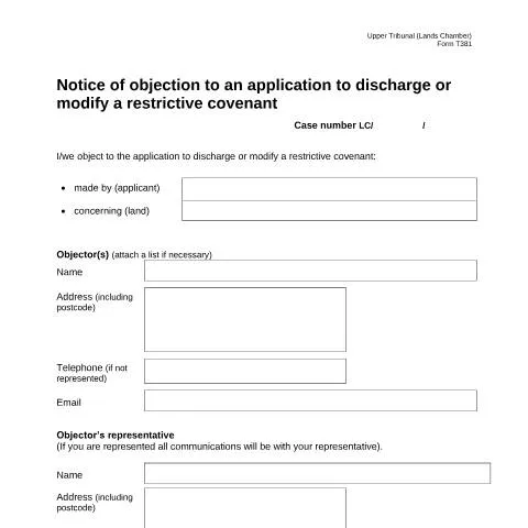 Document preview: Filing Form T381: Your Right to Object to Covenant Changes — Legal & justice