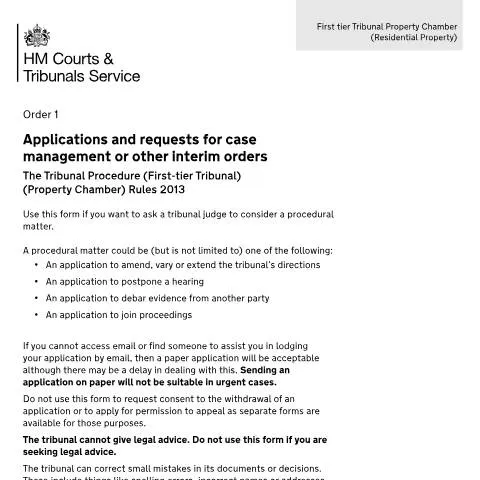 Document preview: Property Chamber Case Management Orders via Form Order 1 — Legal & justice