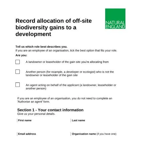 Document preview: Understanding the Off-Site Biodiversity Gains Form in the UK — Environment & energy