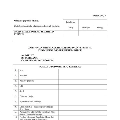 Document preview: Sve što trebate znati o zahtjevu za prestanak hrvatskog državljanstva — Osobni podaci i identitet (CERFA n°Zahtjev za prestanak hrvatskog državljan)