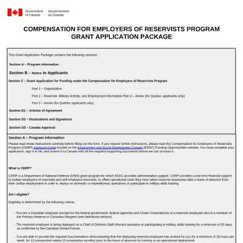 Document preview: Understanding the Compensation for Employers of Reservists Program — Work & employment (CERFA n°EMP5617)