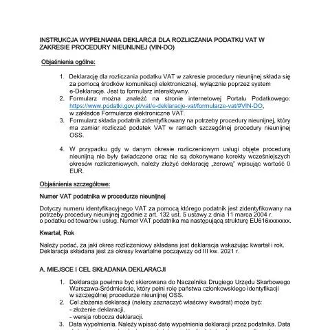 Document preview: Deklaracja VIN-DO: Uproszczone rozliczenie VAT w Unii Europejskiej — Podatki i fiskalność (CERFA n°VIN-DO (OSS))