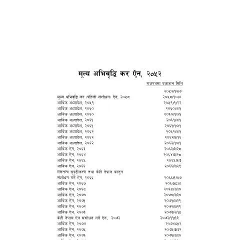 Document preview: मूल्य अभिवृद्धि कर ऐन, २०५२: व्यवसाय सञ्चालनका लागि आवश्यक प्रक्रिया — कर र कराधान (CERFA n°मूल्य अभिवृद्धि कर ऐन, २०५२ ( आर्थिक ऐन, २०७७ को संसोधन सहित) a4oesez)