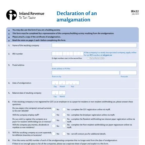 Document preview: Understanding the Declaration of an Amalgamation in New Zealand — Property & real estate (CERFA n°IR432)