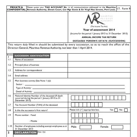 Document preview: Understanding I.T. Form 9 for Executors in Mauritius — Government & admin (20140306-form09)