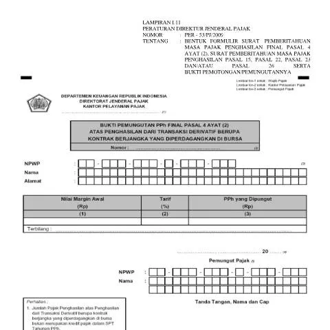 Document preview: Pentingnya Bukti Potong 4 Ayat (2) dalam Transaksi Derivatif — Pajak & perpajakan (CERFA n°ID-DJP-Bukti-Potong-4-ayat-2-Transaksi-Derivatif)