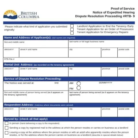 Document preview: Understanding the Proof of Service - Notice of Expedited Hearing — Housing (RTB-9)