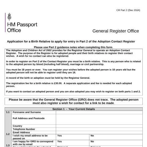 Document preview: Registering Contact Wishes on the Adoption Contact Register — Civil status & identity