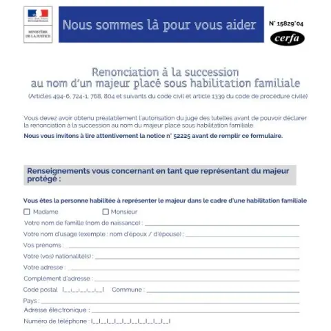 Aperçu du document Procédure de renonciation à une succession pour un majeur sous — Juridique & justice (Cerfa 15829*04)