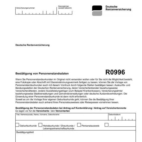 Dokumentvorschau: Verstehen des Formulars R0996 , Personenstandsdaten — Personenstand & Ausweis (R0996)