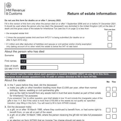 Document preview: Understanding the C5(2006): Simplified Estate Reporting for UK — Taxes