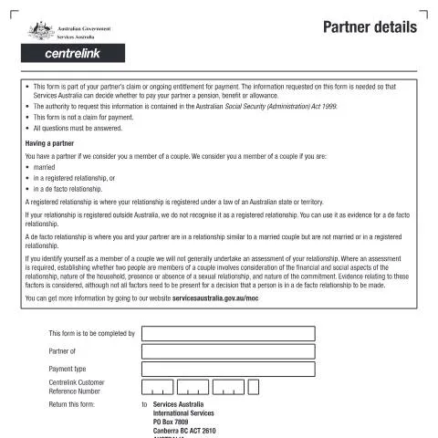 Document preview: Understanding the Partner Details Form AUS174 in Australia — Benefits & social aid (CERFA n°AUS174)