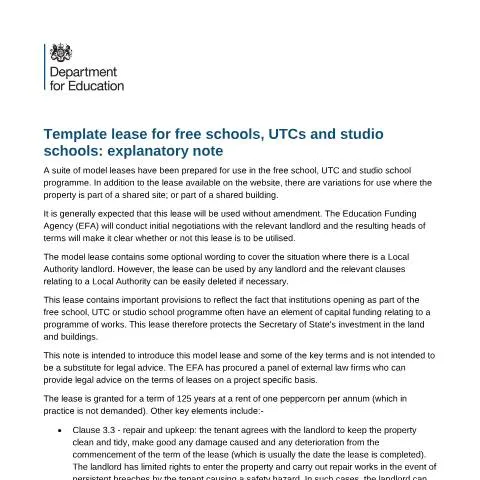 Document preview: Understanding the Model Lease for Educational Institutions in the UK — Property & real estate