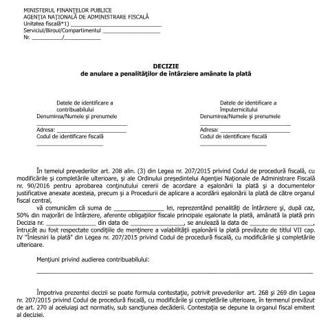 Document preview: Anularea Penalităților de Întârziere: OPANAF 90/2016 — Impozite & fiscalitate (CERFA n°A17p_OPANAF_90_2016)