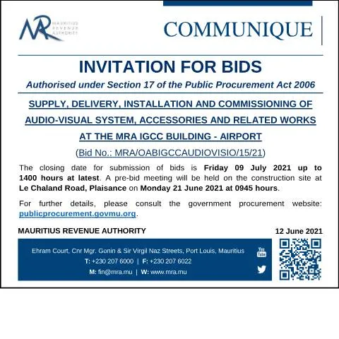 Document preview: Invitation to Bid for Audio-Visual System Installation at MRA IGCC — Government & admin (BidsInvitation120621)