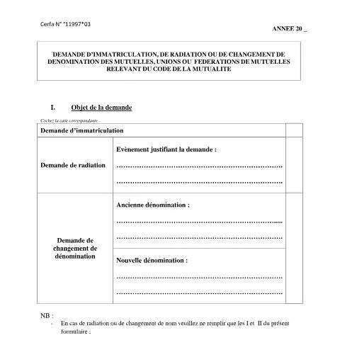 Aperçu du document Demande d'immatriculation et mutations des mutuelles : démarches — Démarches administratives (CERFA n°11997*03)