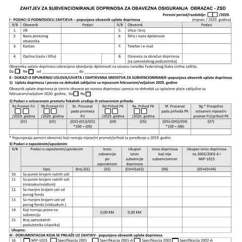 Document preview: Subvencioniranje doprinosa za obavezna osiguranja u BiH — Pravno i pravda (CERFA n°ZSD)