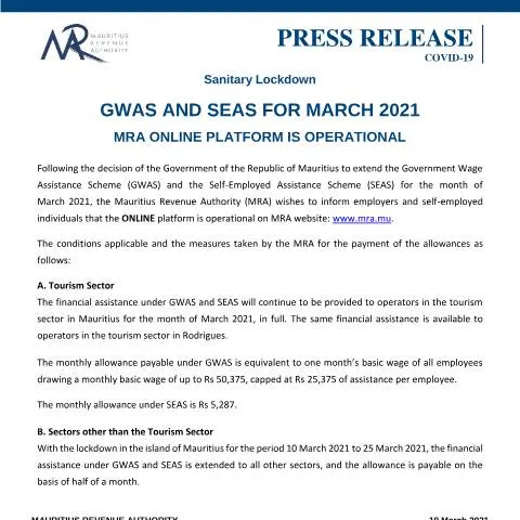 Document preview: Understanding GWAS and SEAS for March 2021 — Taxes (PressReleaseSEASNGWAS190321)