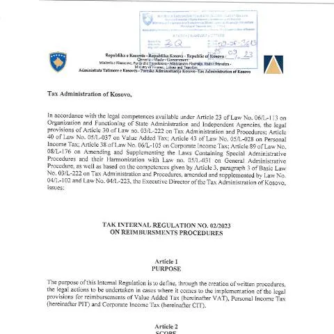 Document preview: Rregulloret e Rimbursimit të TAK Kosovë — Procedura administrative