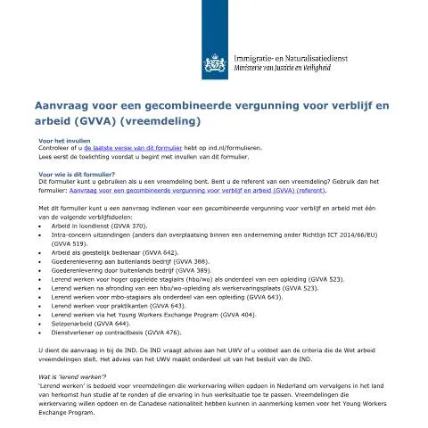 Documentvoorvertoning: Belang van de GVVA-aanvraag voor Vreemdelingen in Nederland — Werk (CERFA n°7046)