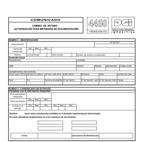 Vista previa del documento Formulario 4450: Cambio de Estado y Autorización de Documentos — Trámites administrativos (CERFA n°4450)