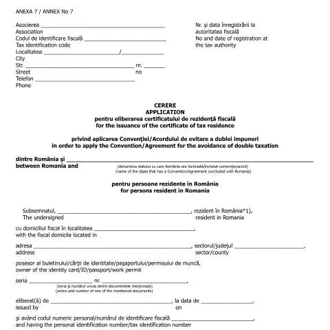 Document preview: Ghid pentru obținerea certificatului de rezidență fiscală în România — Impozite & fiscalitate (CERFA n°A7_OMFP_583_2016)