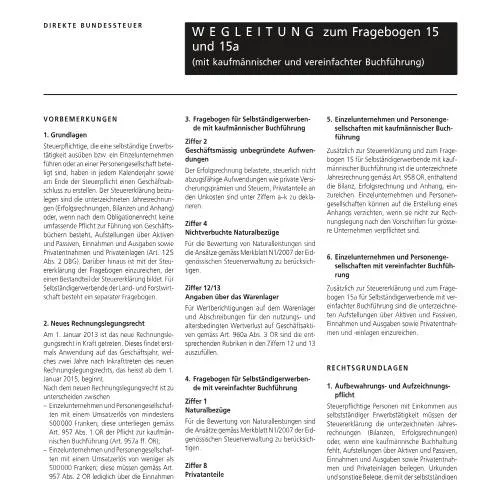 Dokumentvorschau: Anleitung zum Formular 15b für die direkte Bundessteuer — Steuern (15b)