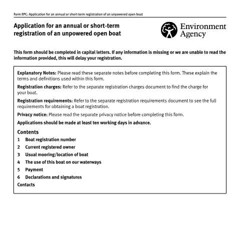 Document preview: Environment Agency Waterways: Unpowered Boat Registration Process — Environment & energy
