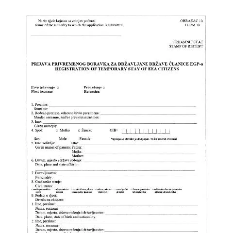 Document preview: Sve što trebate znati o OBRAZACU 1B za privremeni boravak — Imigracija i vize (CERFA n°OBRAZAC 1B)