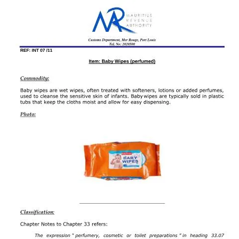 Document preview: Understanding Baby Wipes Classification for Safe Trade — Government & admin (BabyWipes)