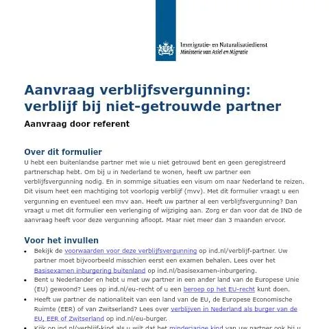 Documentvoorvertoning: Aanvraag verblijfsvergunning voor niet-getrouwde partners — Immigratie & visa (CERFA n°B07002)