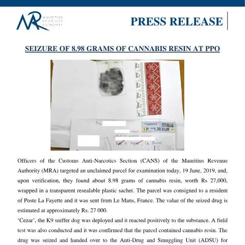 Document preview: Understanding Cannabis Seizures in Mauritius: A Case Study — Government & admin (PressRelease190619)