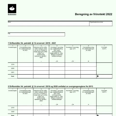 Document preview: Beregning av friinntekt for petroleumssektoren — Skatt & avgifter (CERFA n°RF-1120)