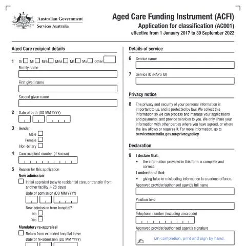 Document preview: Understanding the Aged Care Funding Instrument - AC001 — Health (CERFA n°AC001)