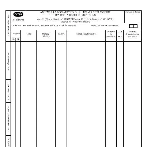 Aperçu du document Formulaire 11291*02 : déclaration de transfert d'armes entre — Démarches administratives (CERFA n°11291*02)