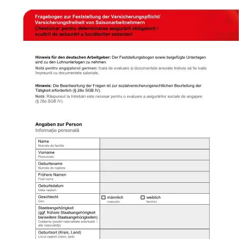 Dokumentvorschau: Bedeutung des Fragebogens zur Versicherungspflicht für Saisonarbeiter — Behörden & Verwaltung (CERFA n°fragebogen-versicherungspflicht-saisonbeschaeftigung-ro-de_ba036695)
