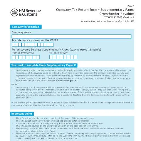 Document preview: Navigating Cross-Border Royalty Payments with CT600H — Taxes