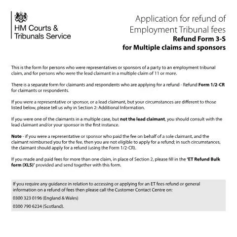 Document preview: Claim Your Employment Tribunal Fees Refund with Form 3S — Work & employment