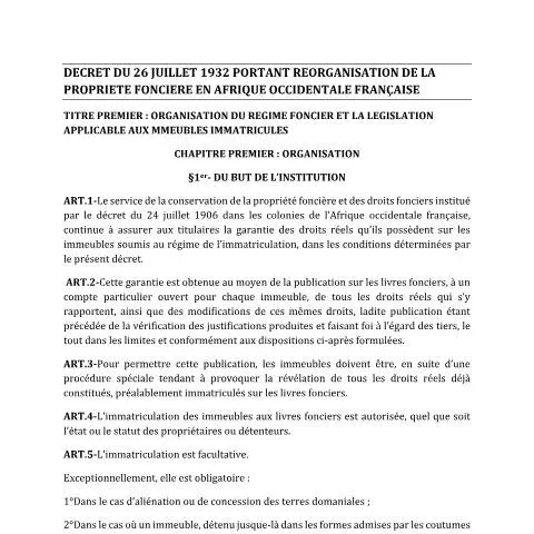 Aperçu du document Réorganisation de la propriété foncière en Afrique Occidentale — Immobilier & foncier