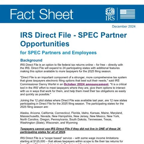 Document preview: A Deep Dive into IRS Publication 6048 and Direct File — Taxes (CERFA n°PUB-6048)