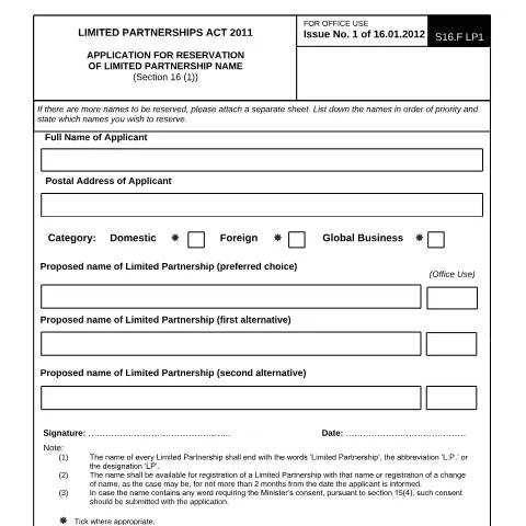 Document preview: Understanding the Limited Partnership Name Reservation Process — Business (APPLICATION-FOR-RESERVATION-OF-LIMITED-PARTNERSHIP-NAME_LP1)
