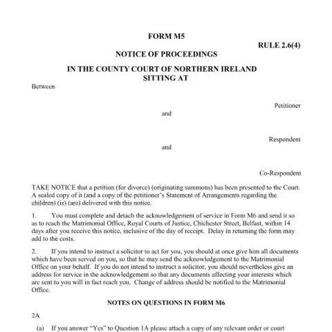 Document preview: Understanding the Department of Justice Northern Ireland Form M5 — Legal & justice (Form M5)