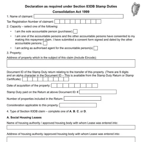 Document preview: Section 83DB Stamp Duty Declaration Form — Taxes (S83DB)