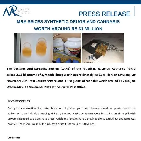 Document preview: MRA's Major Drug Seizure: Implications and Actions Taken — Government & admin (PressRelease261121)