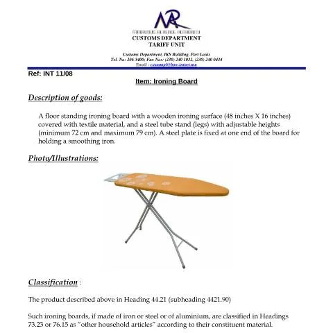 Document preview: Understanding Ironing Board Classification Guidelines — Government & admin (IroningBoard01)
