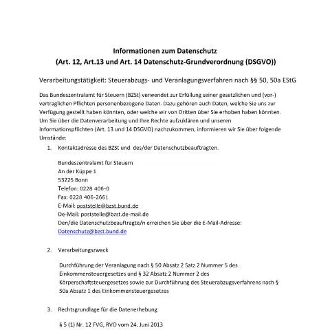 Dokumentvorschau: Verfahren zur Steuerveranlagung 50/50a beim BZSt — Behörden & Verwaltung (CERFA n°Stabzug_Veranlagungsverfahren_50_50a_EStG)